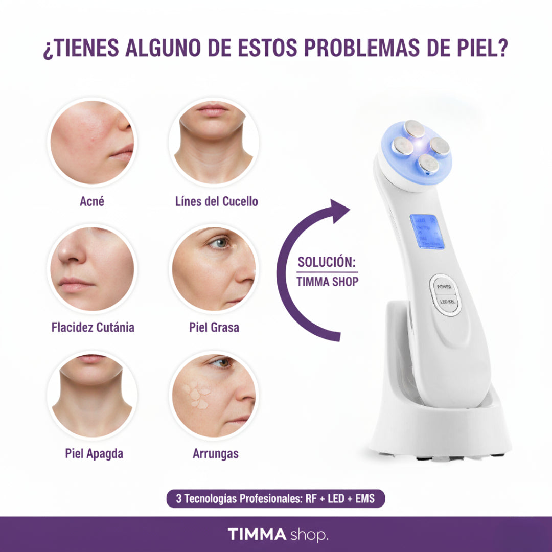 Masajeador Facial Timma Shop - Radiofrecuencia LED EMS 3 en 1 Antiarrugas Profesional