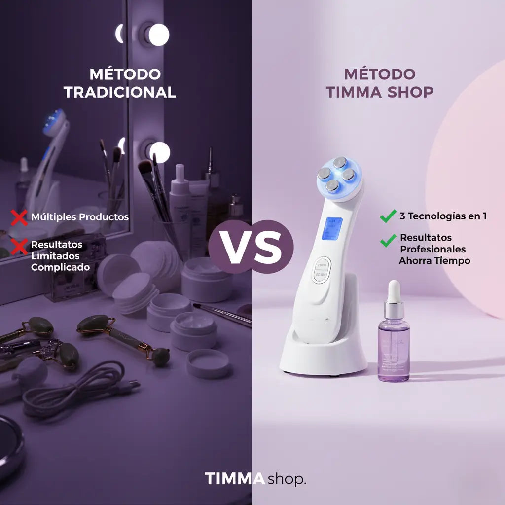 Masajeador Facial Timma Shop - Radiofrecuencia LED EMS 3 en 1 Antiarrugas Profesional