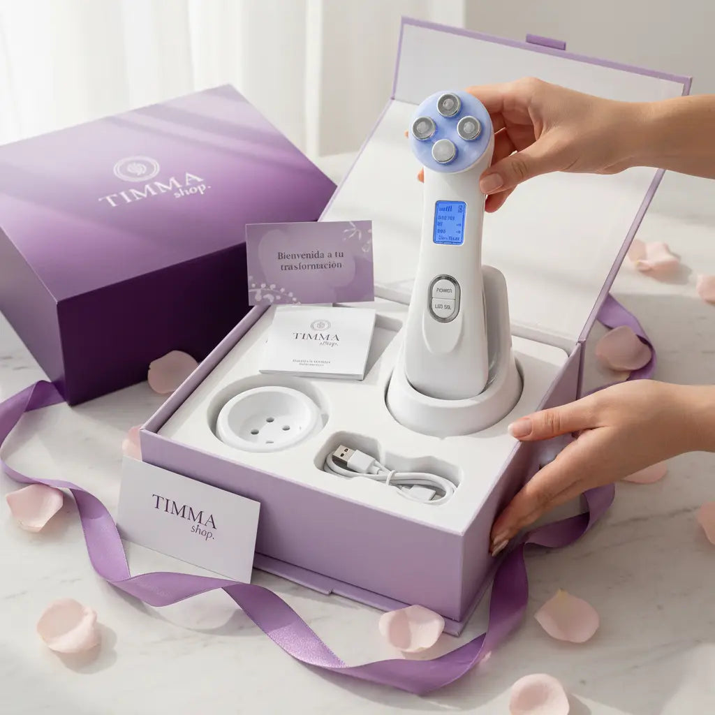 Masajeador Facial Timma Shop - Radiofrecuencia LED EMS 3 en 1 Antiarrugas Profesional