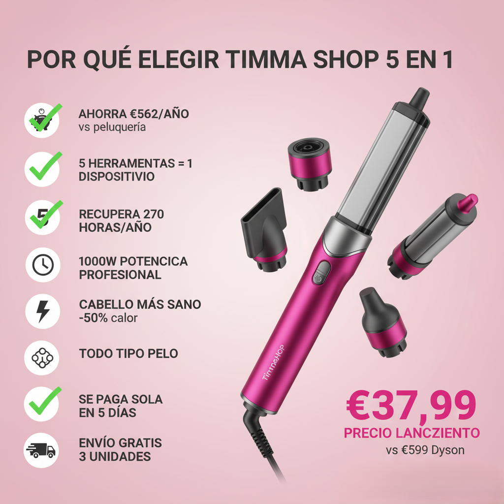 Cepillo Secador 5 en 1 Timma Shop - Secador Alisador Rizador Profesional 1000W