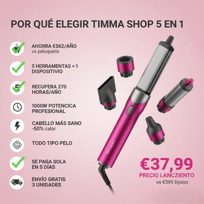 Cepillo Secador 5 en 1 Timma Shop - Secador Alisador Rizador Profesional 1000W